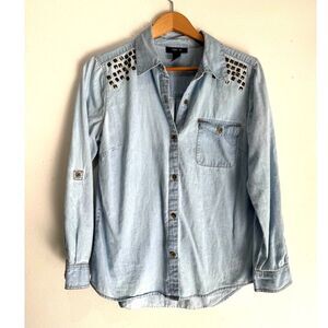 Style and Co. chambray western button up shirt emballage snaps country women M